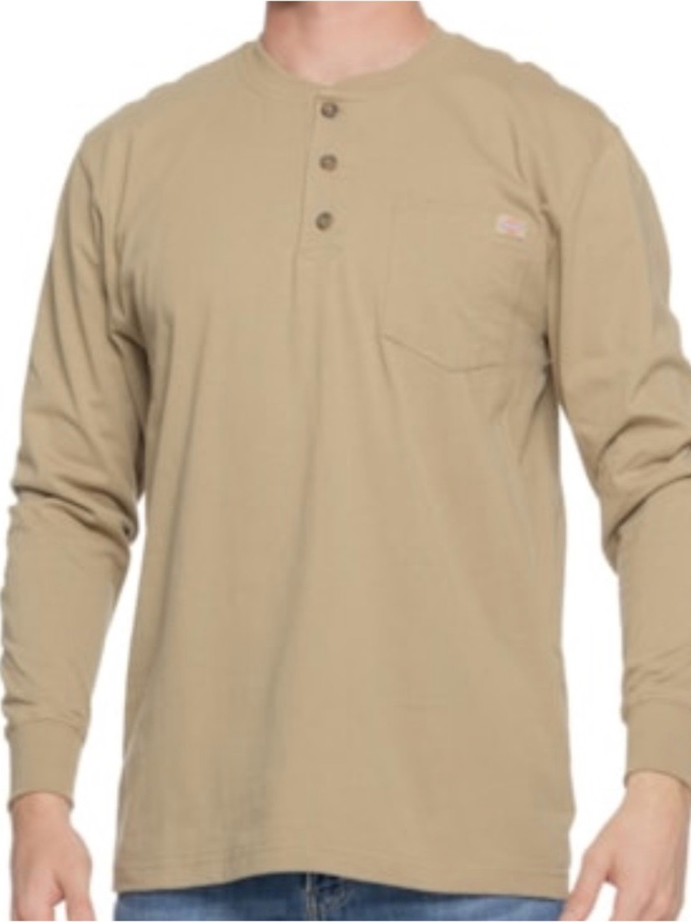 Dickies Men's 100% Cotton, Heavyweight Henley LS Tee in Tan. Size Large Tall